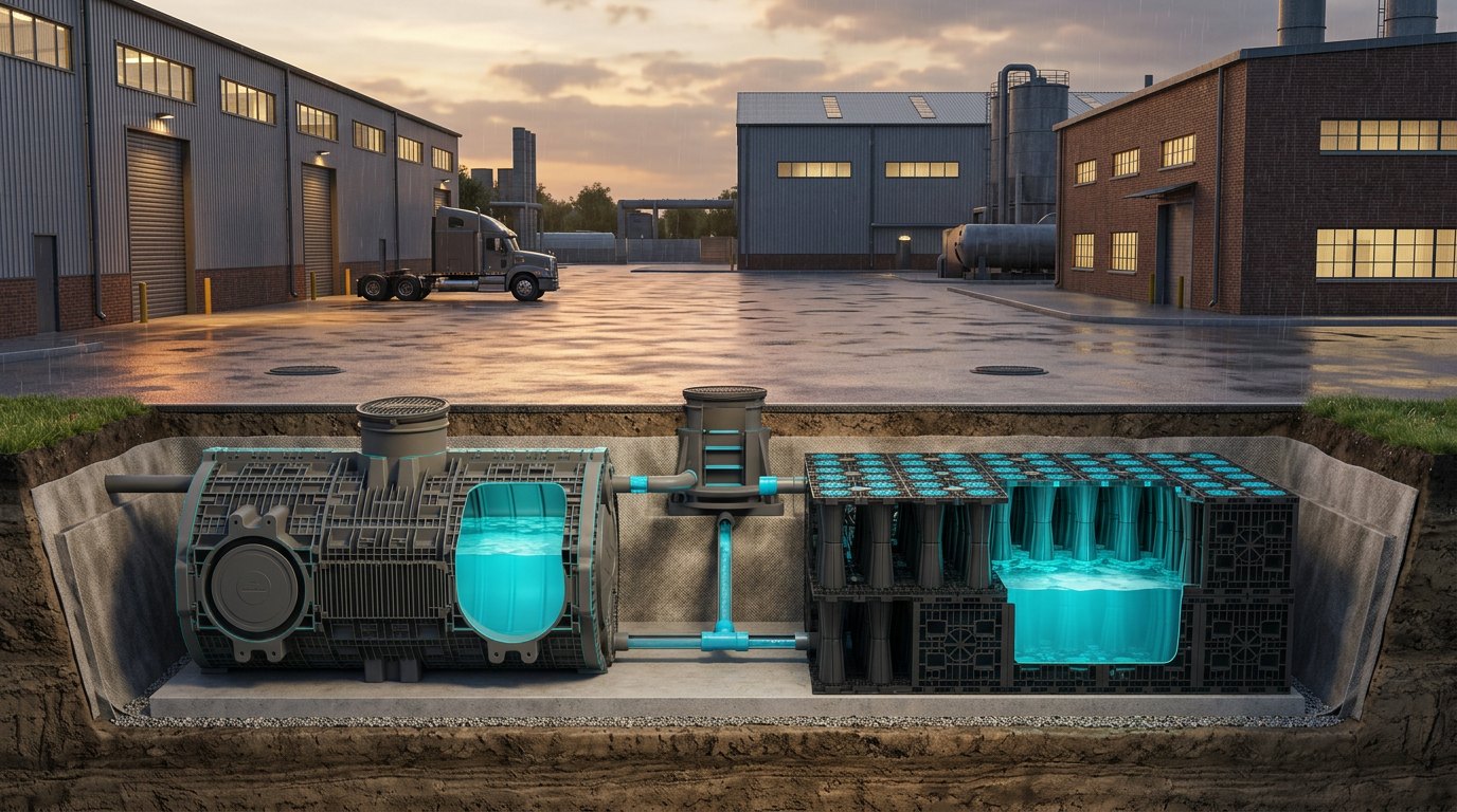 Both AQUATEX systems installed under a working plant yard